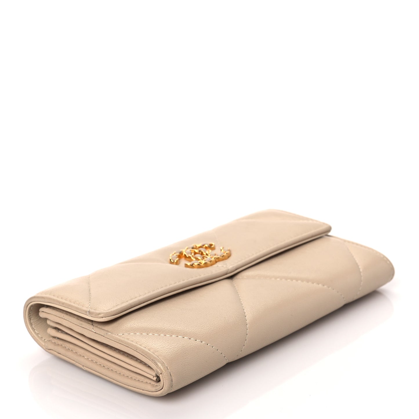 Lambskin Quilted Chanel 19 Flap Wallet Beige