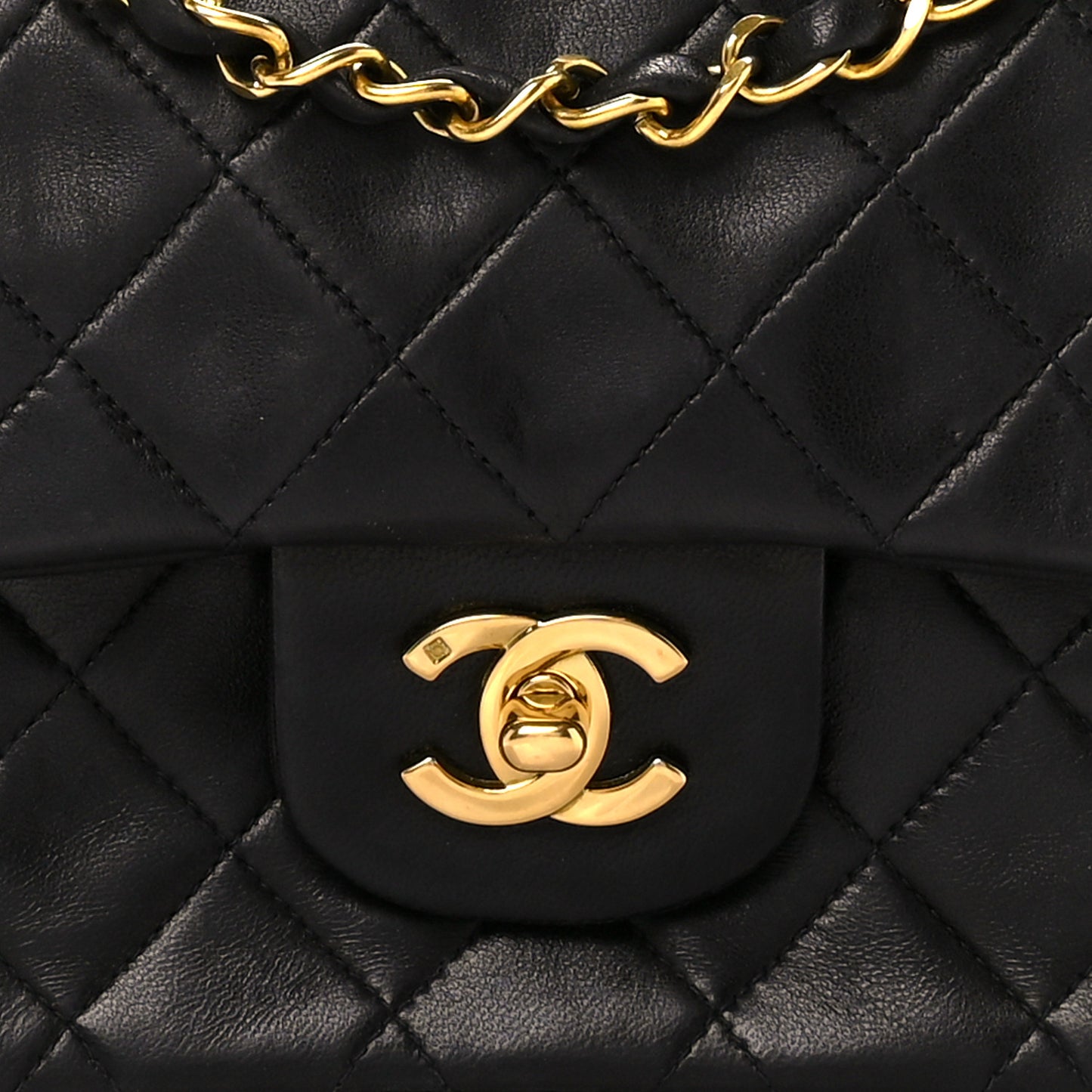 Lambskin Quilted Medium Double Flap Black