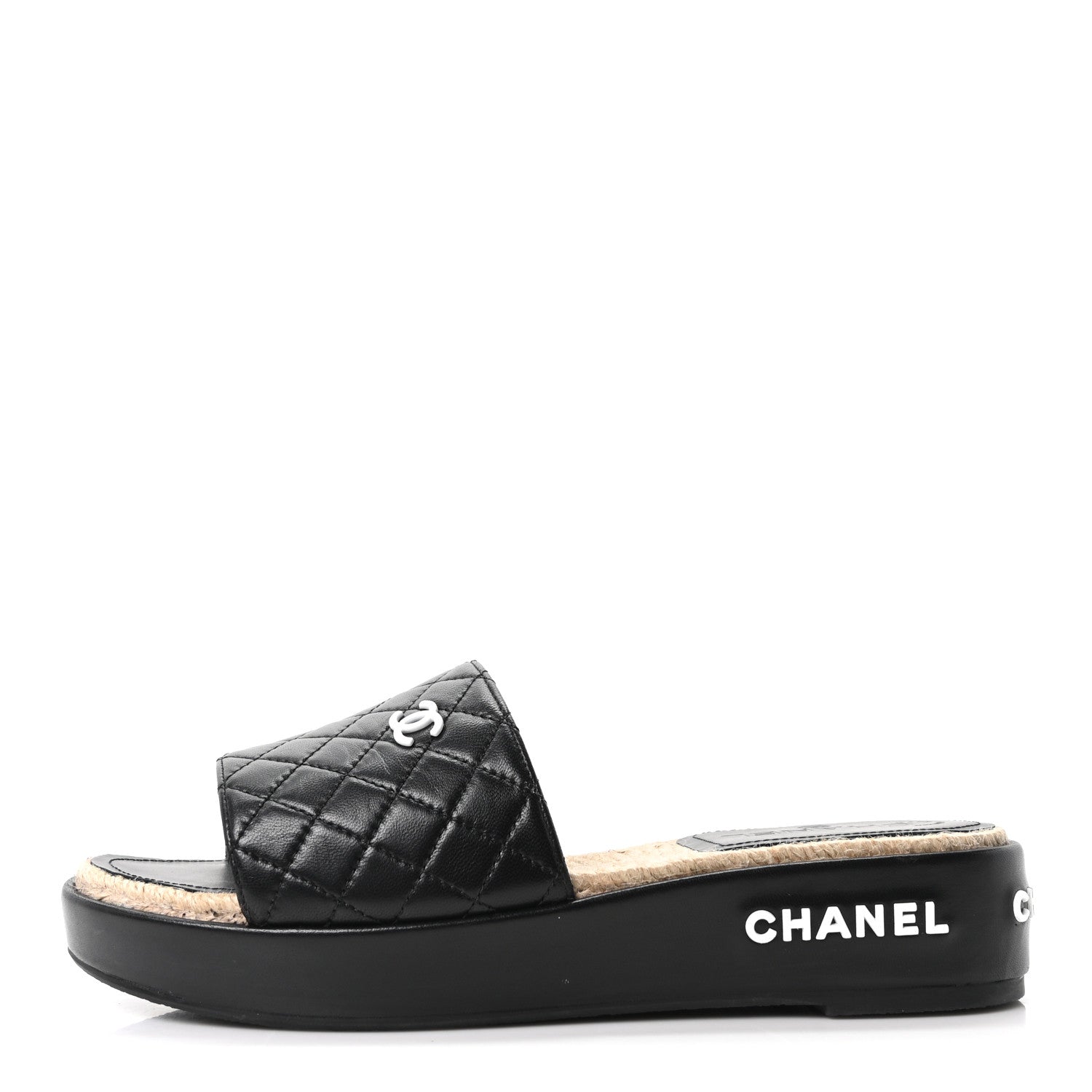 Chanel Lambskin Quilted CC Espadrille Slip On Sandals 41 Black 1 of 10