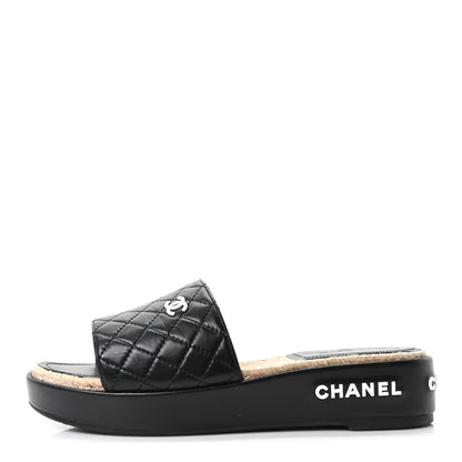 Chanel Lambskin Quilted CC Espadrille Slip On Sandals 41 Black 1 of 10
