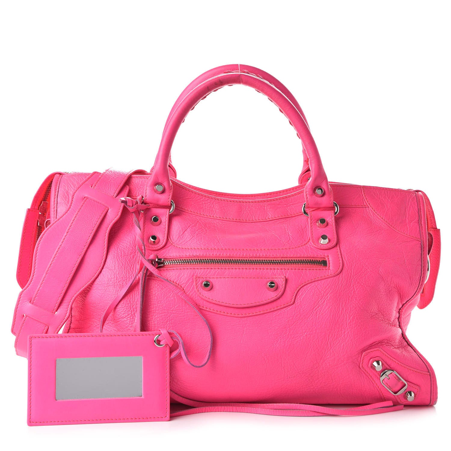 Balenciaga Agneau Classic Silver Hardware City Rose Fluo 1 of 10