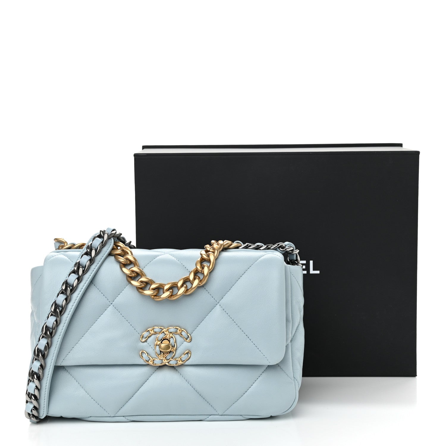 Chanel Lambskin Quilted Medium Chanel 19 Flap Light Blue 11 of 11