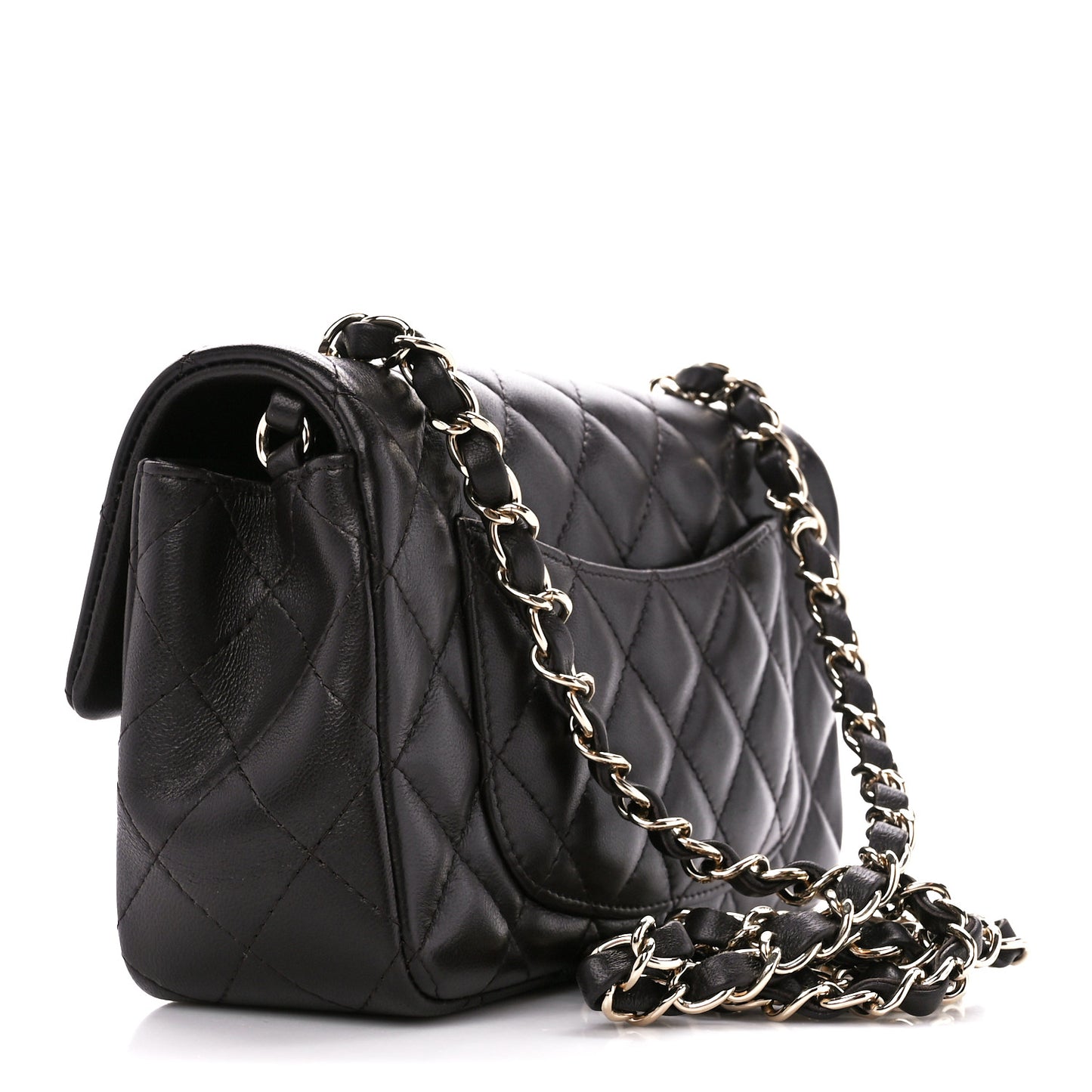 Lambskin Quilted Mini Rectangular Flap Dark Brown