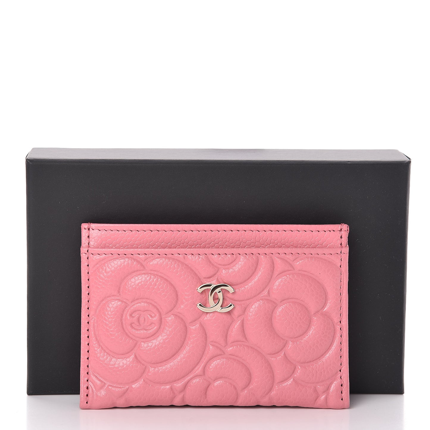 Caviar Camellia Embossed Card Holder Pink