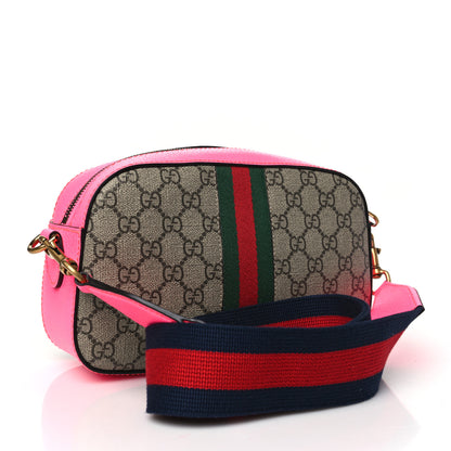 Gucci GG Supreme Monogram Textured Dollar Calfskin Web Ophidia Small Crossbody Bag Beige Ebony Fuchsia 3 of 10