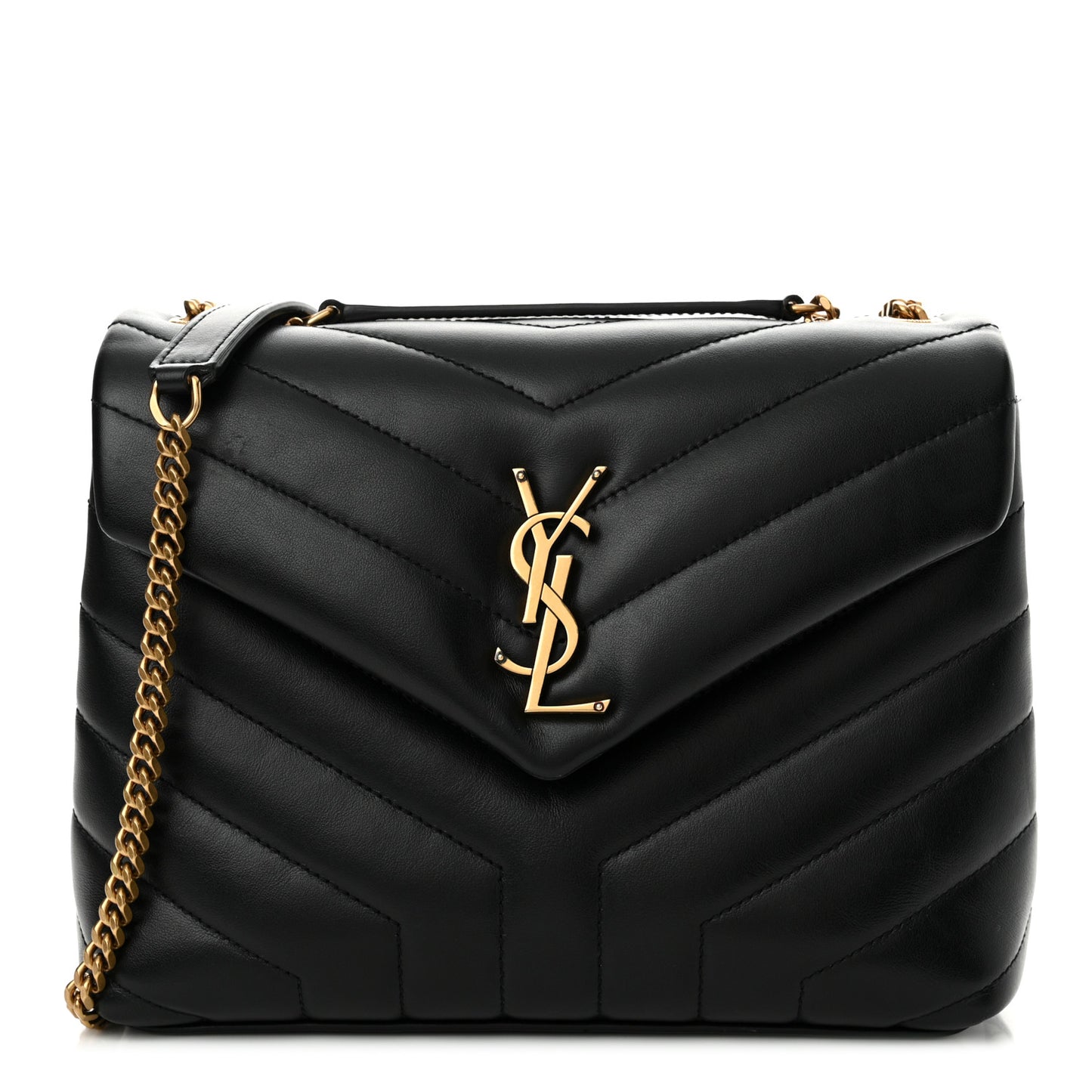 Calfskin Y Quilted Monogram Small Loulou Chain Satchel Black