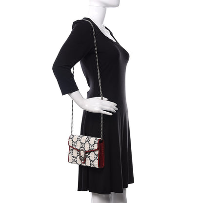 Gucci Tweed GG Monogram Mini Dionysus Chain Wallet White Black Romantic Cherry 2 of 10