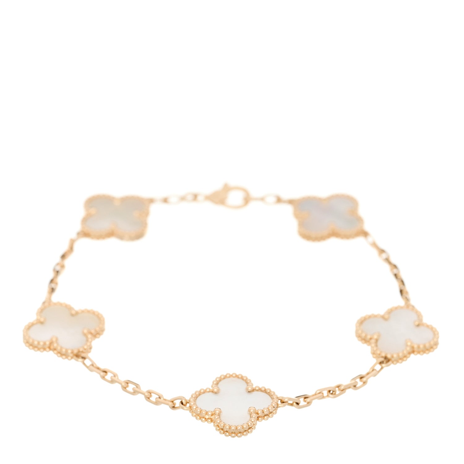 Van Cleef & Arpels 18K Yellow Gold Mother of Pearl 5 Motifs Vintage Alhambra Bracelet 1 of 5