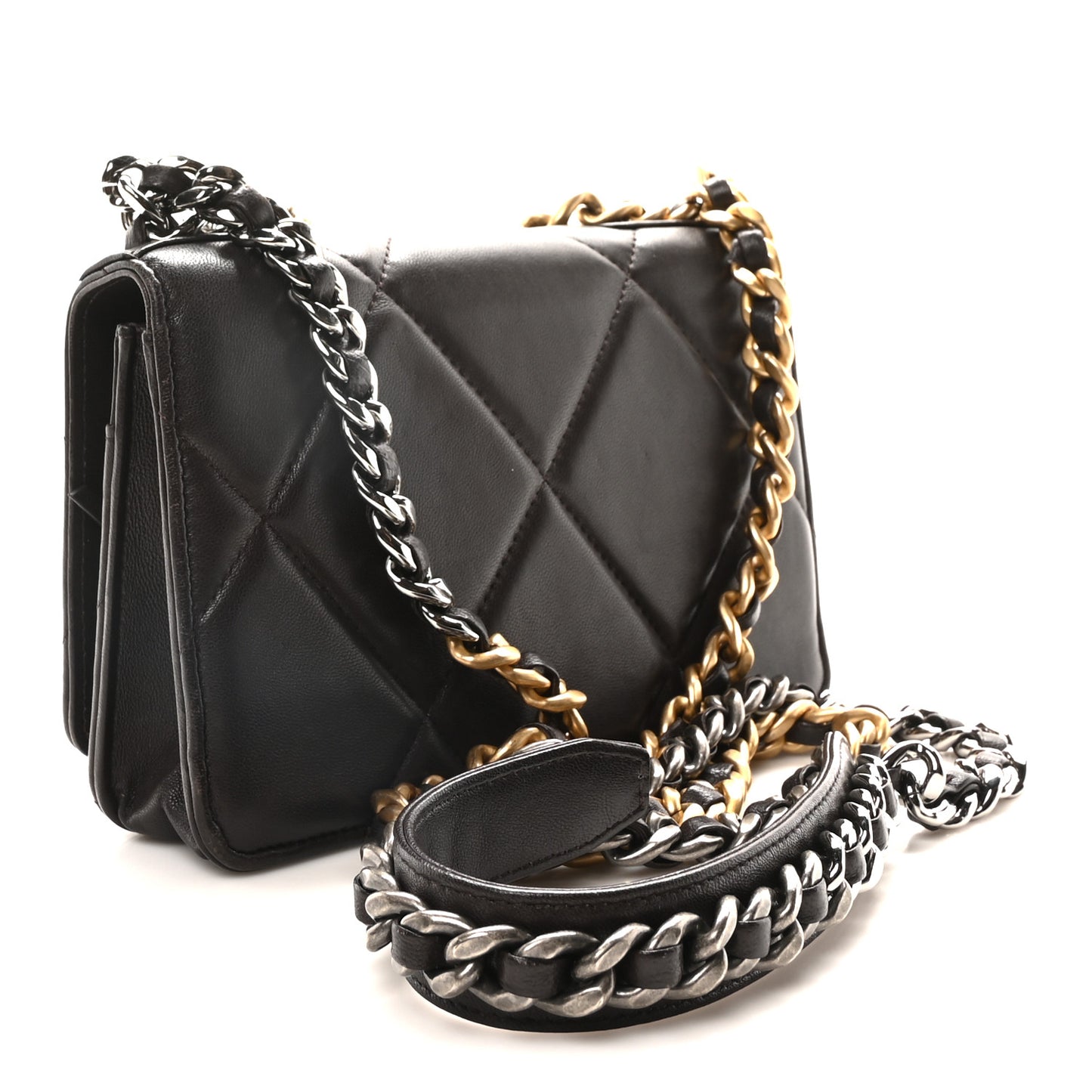 Lambskin Quilted Chanel 19 Wallet On Chain WOC Dark Brown