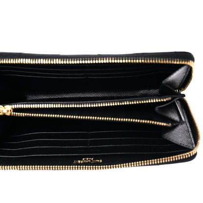 Saint Laurent Grain De Poudre Matelasse Chevron Monogram Zip Around Wallet Black 5 of 7