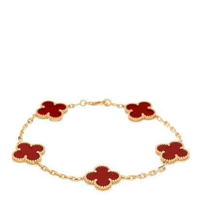 Van Cleef & Arpels 18K Yellow Gold Carnelian 5 Motifs Vintage Alhambra Bracelet 1 of 5
