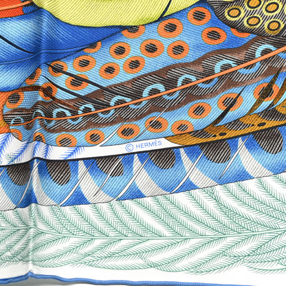 Hermes Silk Plumes En Fete Scarf 90 Blanc Turquoise 2 of 3