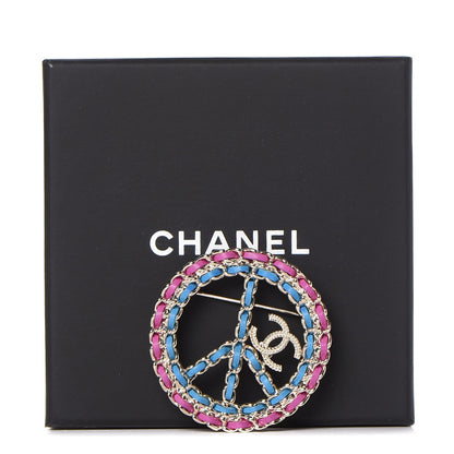 Chanel Metal Calfskin Chain Peace Sign CC Brooch Blue Purple Gold 5 of 5