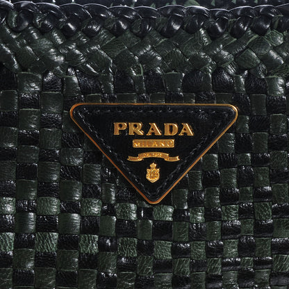 Prada Woven Leather Madras Tote Nero Black 5 of 9