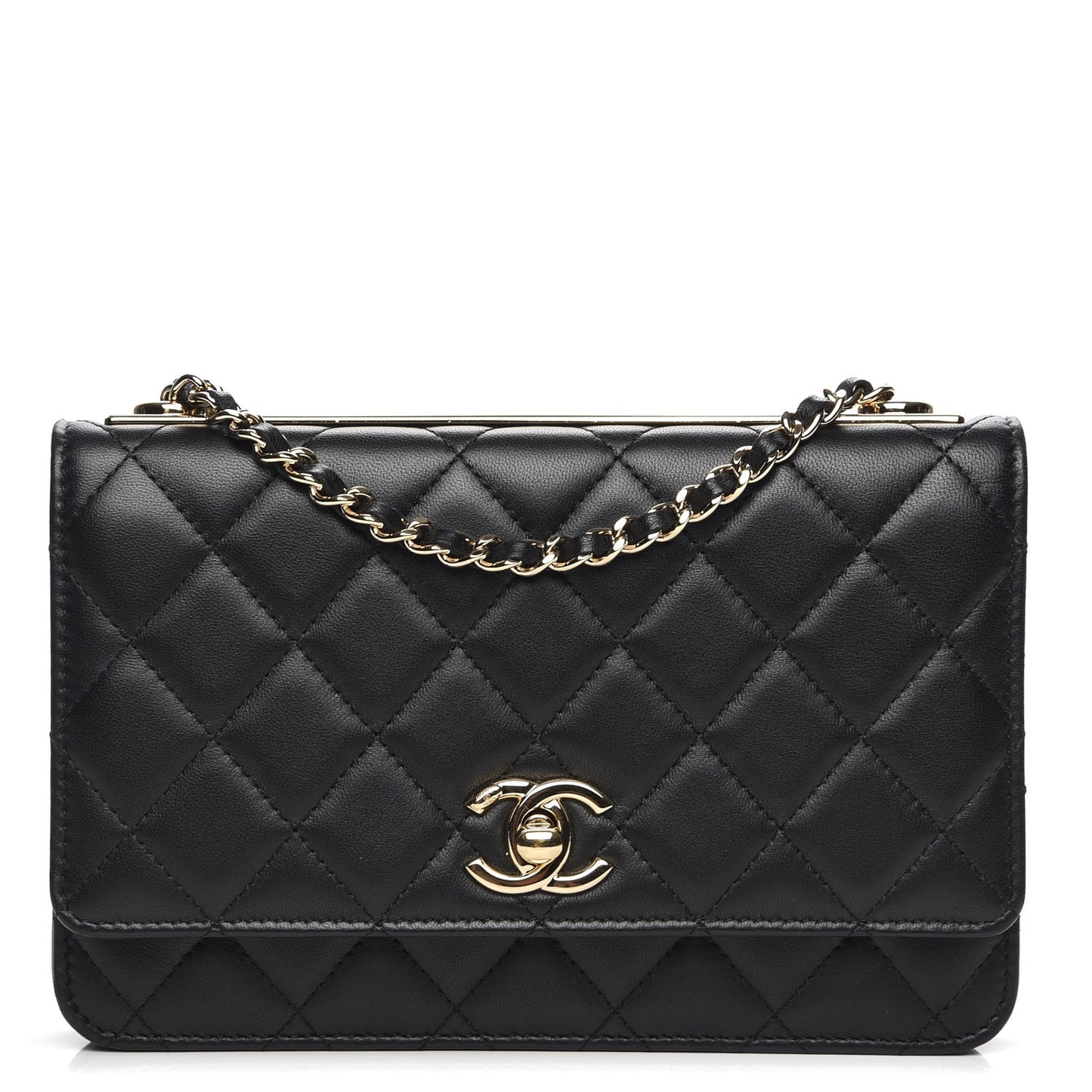 Lambskin Quilted Trendy CC Wallet On Chain WOC Black