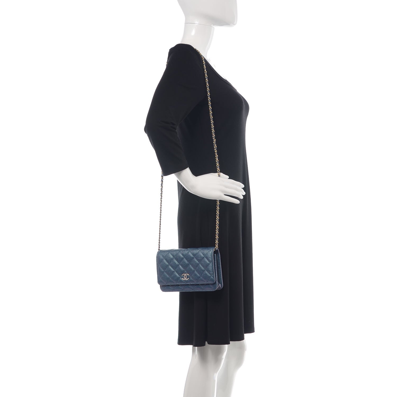 Chanel Iridescent Caviar Quilted Wallet On Chain WOC Dark Blue 2 of 11