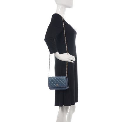 Chanel Iridescent Caviar Quilted Wallet On Chain WOC Dark Blue 2 of 11