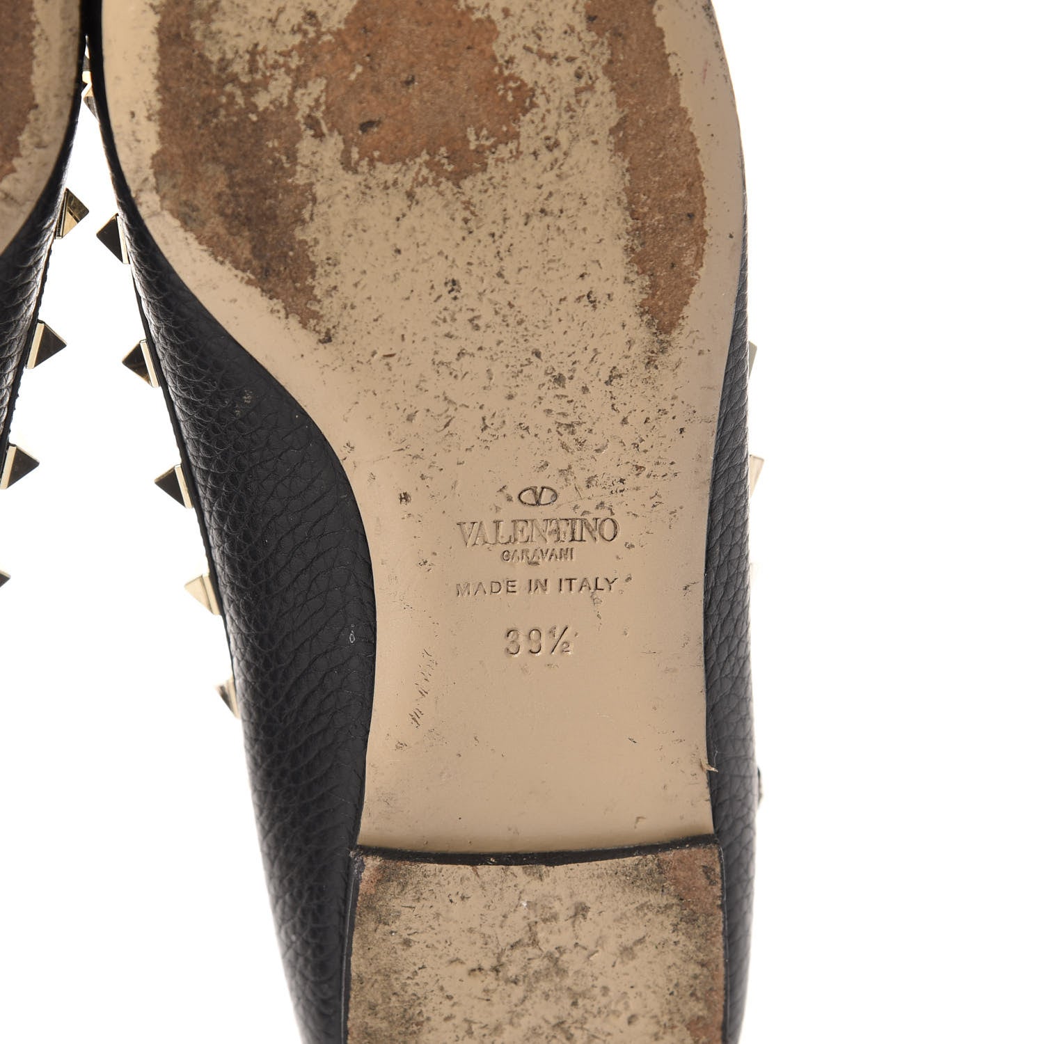 Valentino Garavani Pebbled Calfskin Rockstud Cage Ballerina Flats 39.5 Black 8 of 12
