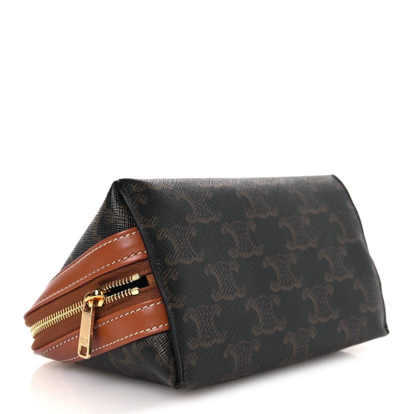 Triomphe Canvas Calfskin Small Cosmetic Pouch Tan