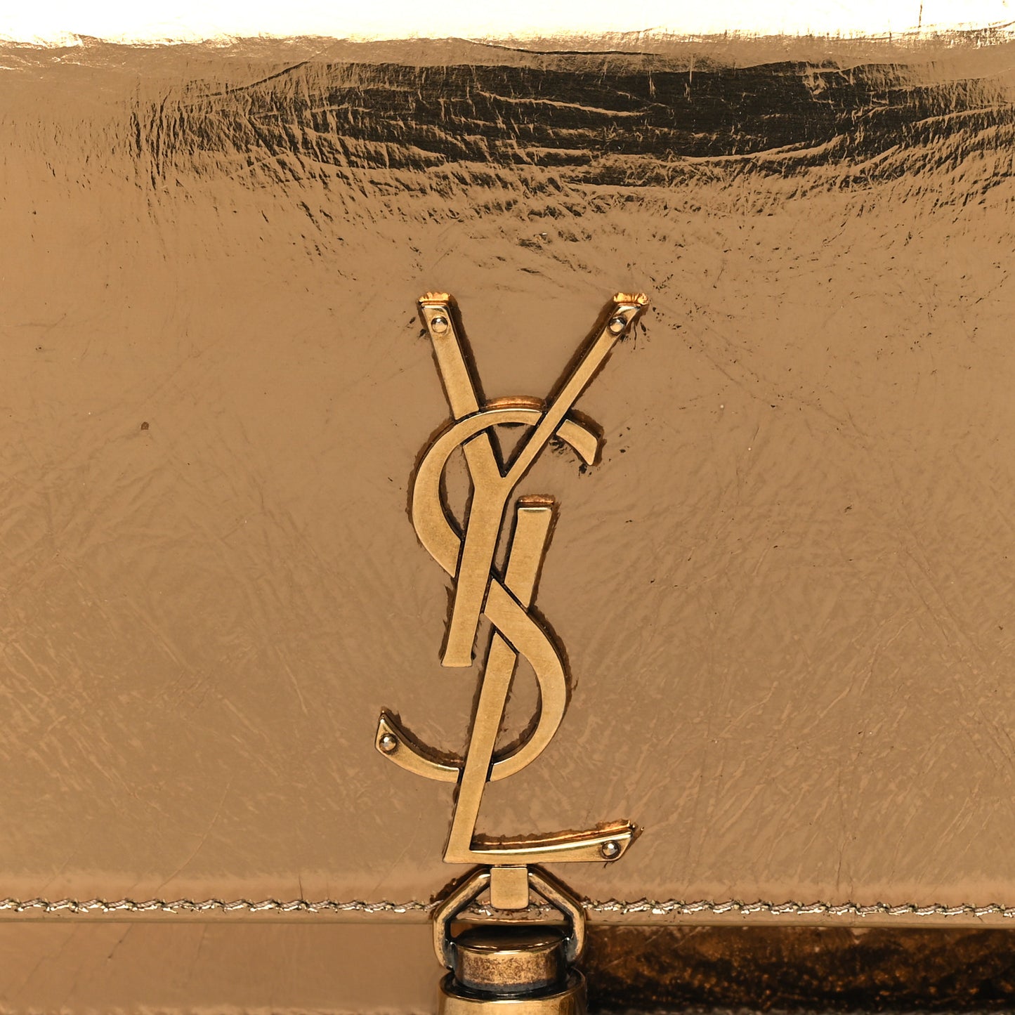 Metallic Crackled Calfskin Classic Monogram Kate Tassel Satchel Gold