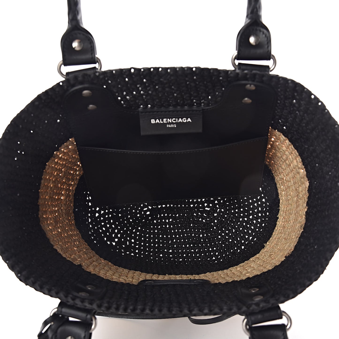 Raffia Bi-Color Panier Basket Tote Natural Black