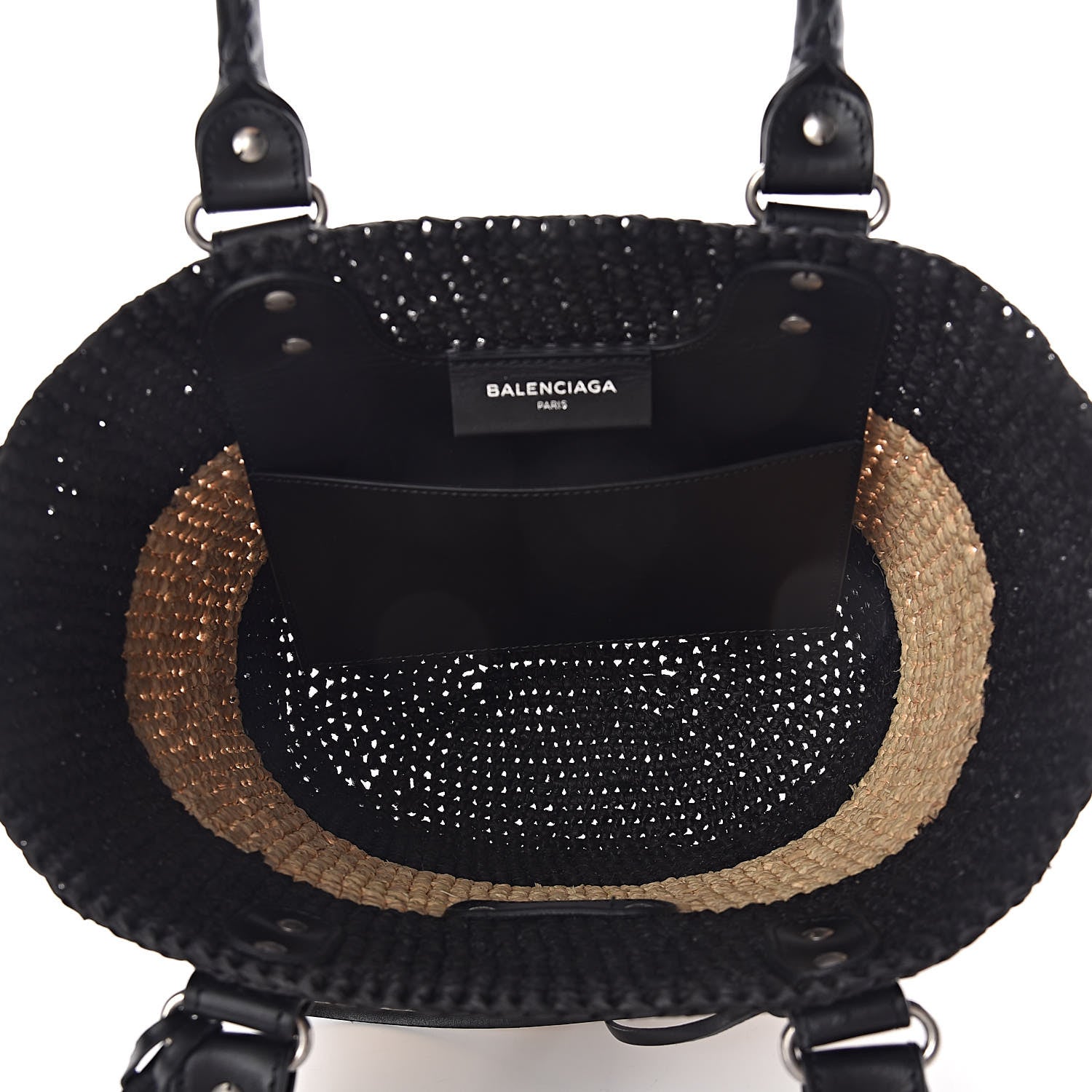 Balenciaga Raffia Bi-Color Panier Basket Tote Natural Black 5 of 10