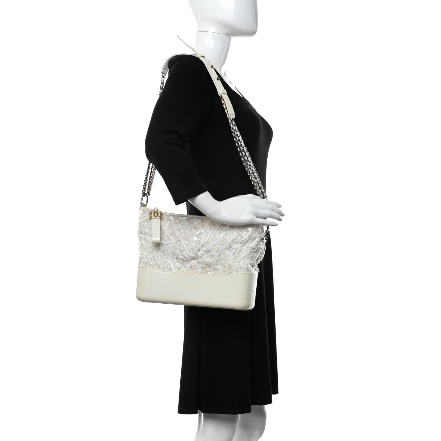 Tweed PVC Patent Chevron Quilted Medium Gabrielle Hobo White