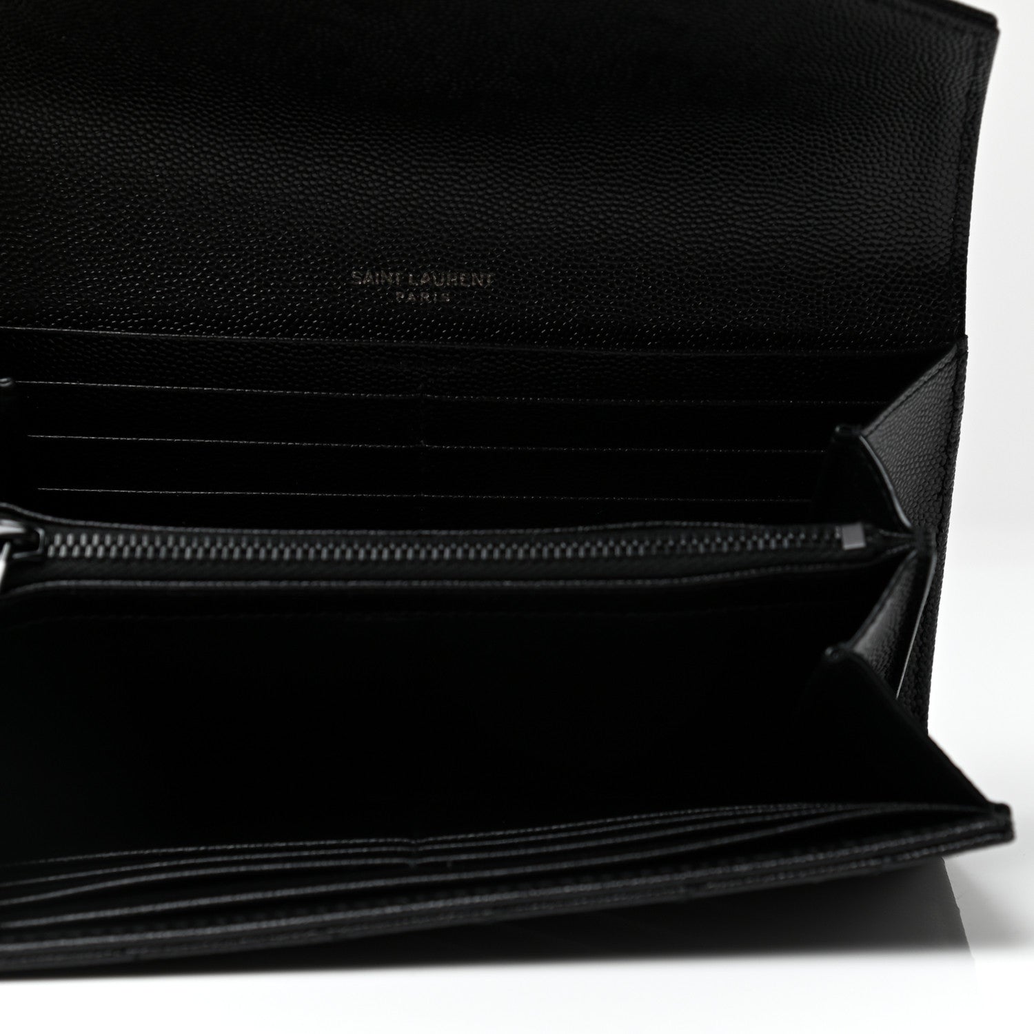 Saint Laurent Grain De Poudre Matelasse Chevron Monogram Large Flap Wallet Black 5 of 7