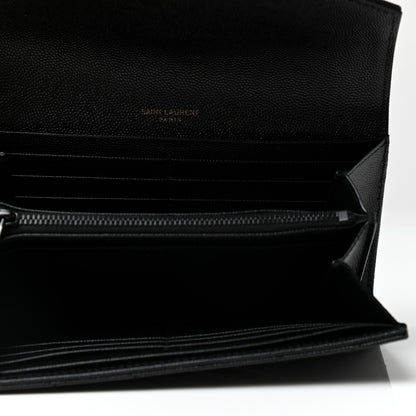 Saint Laurent Grain De Poudre Matelasse Chevron Monogram Large Flap Wallet Black 5 of 7