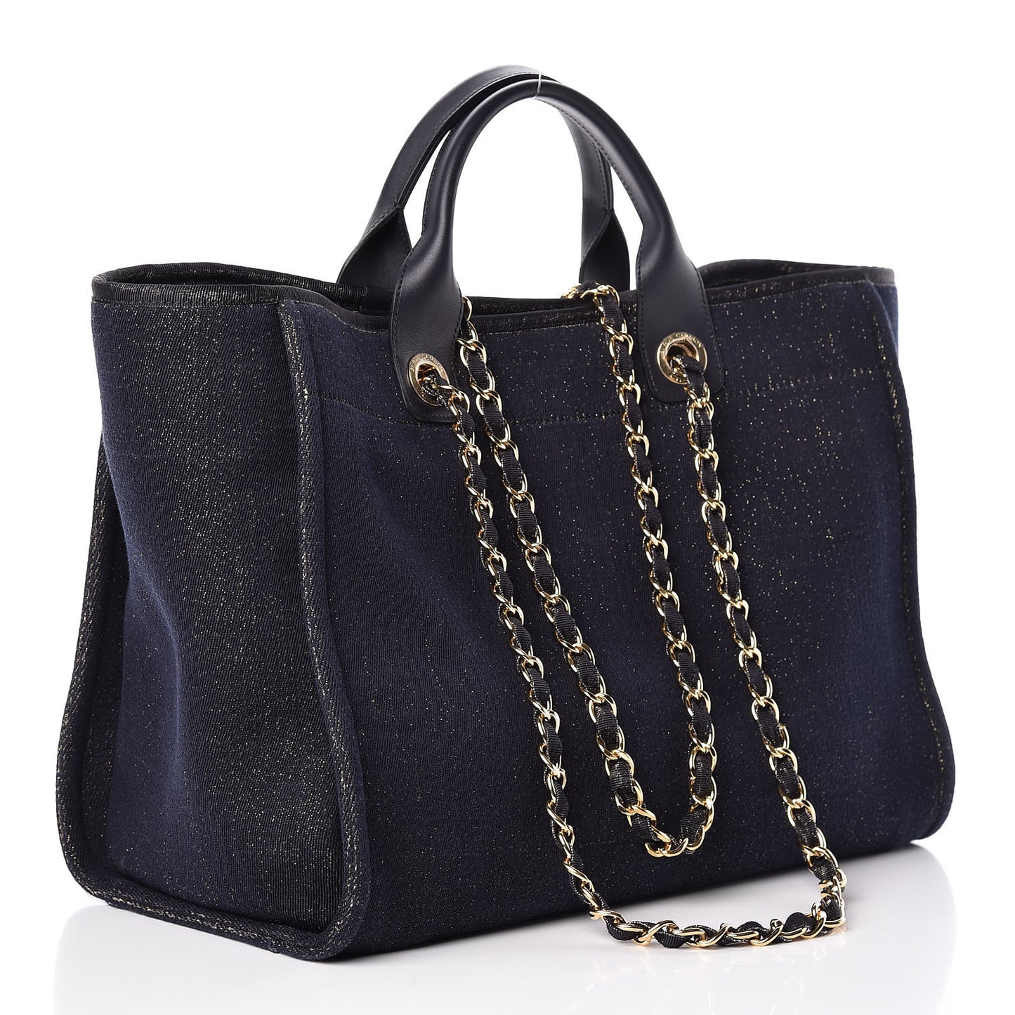 Lurex Canvas Medium Deauville Tote Navy Blue Gold