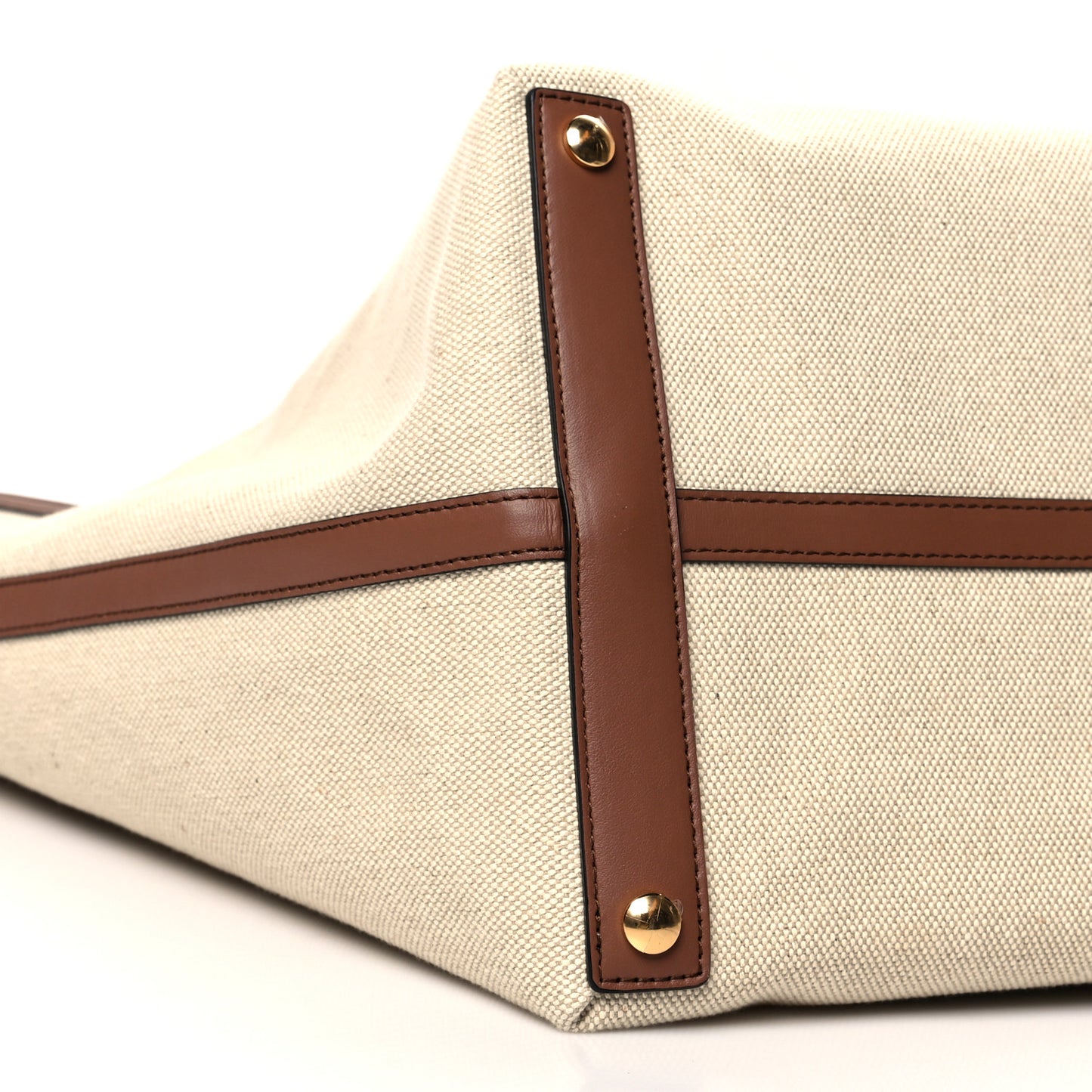 Cotton Canvas Calfskin Large Soft Belted Tote Bag Natural