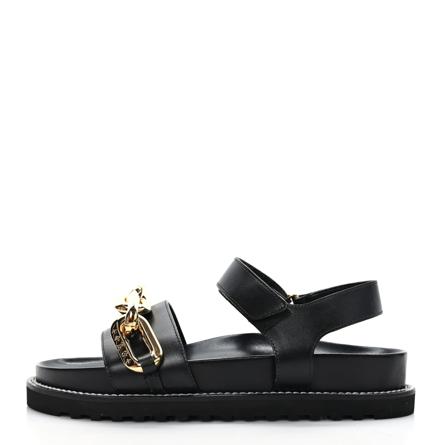 Louis Vuitton Lambskin Chain Link Paseo Flat Comfort Sandals 39 Black 1 of 7