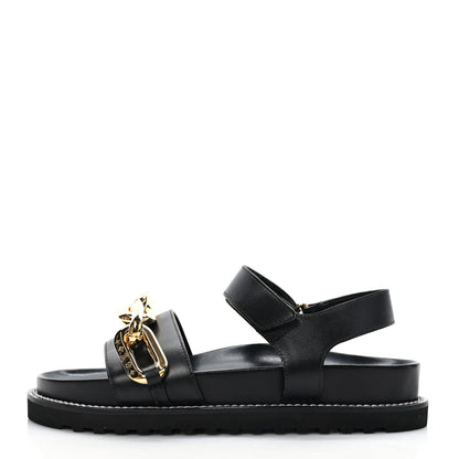 Louis Vuitton Lambskin Chain Link Paseo Flat Comfort Sandals 39 Black 1 of 7