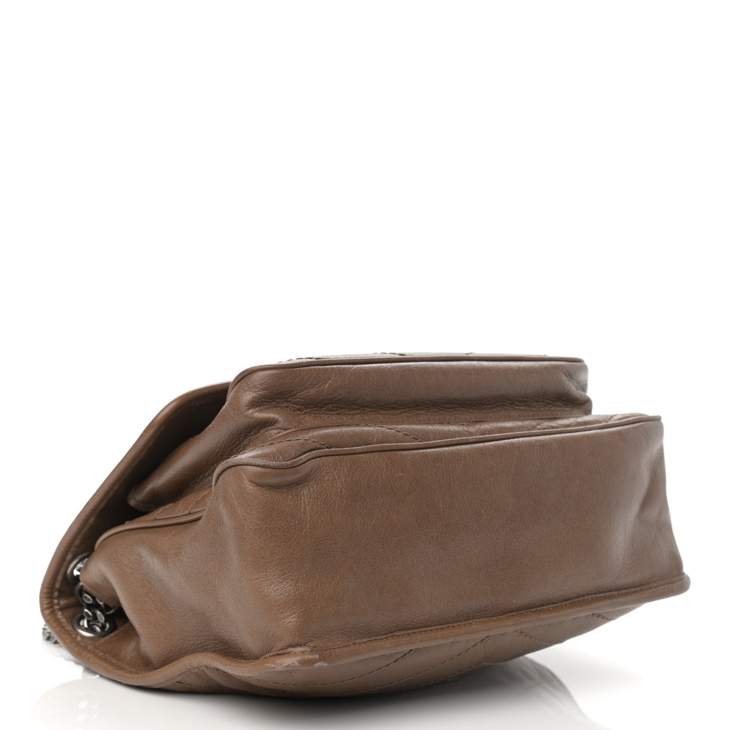 Crinkled Calfskin Matelasse Monogram Medium Niki Chain Satchel Tan Brown