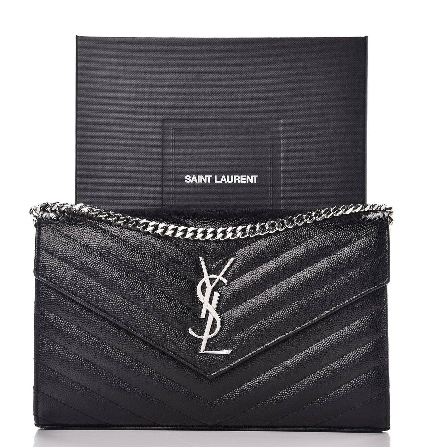 Grain De Poudre Matelasse Chevron Monogram Chain Wallet Black