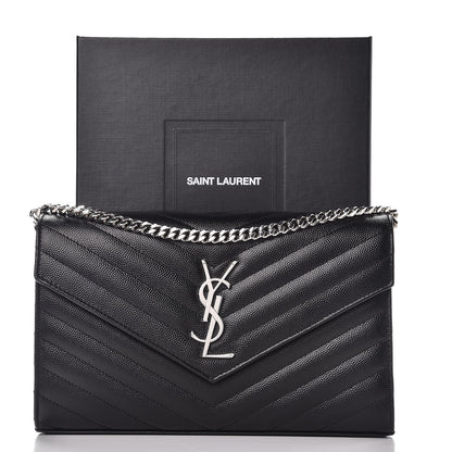 Saint Laurent Grain De Poudre Matelasse Chevron Monogram Chain Wallet Black 8 of 8