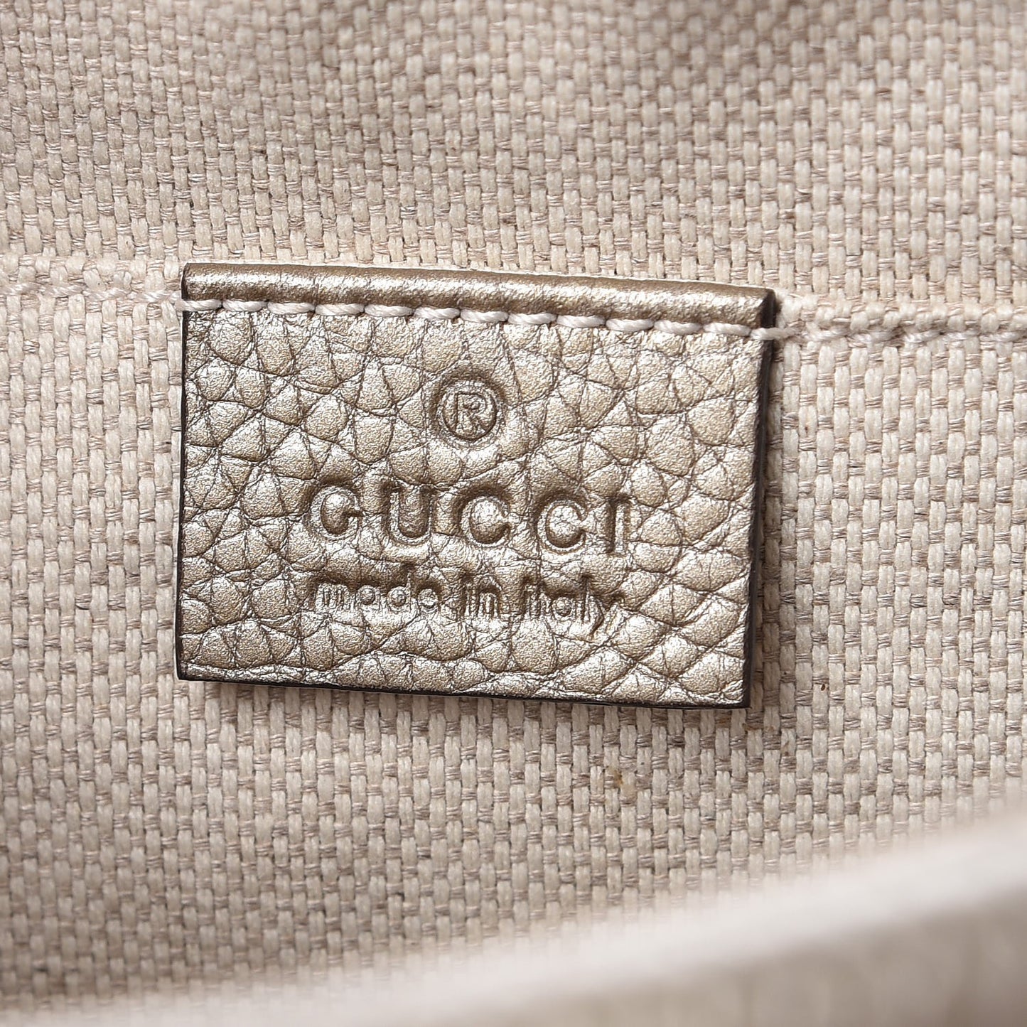 Metallic Pebbled Calfskin Small Soho Disco Bag Golden Beige