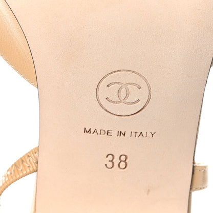 Chanel Goatskin Grosgrain Cap Toe CC Slingback Pumps 38 Beige Black 8 of 9