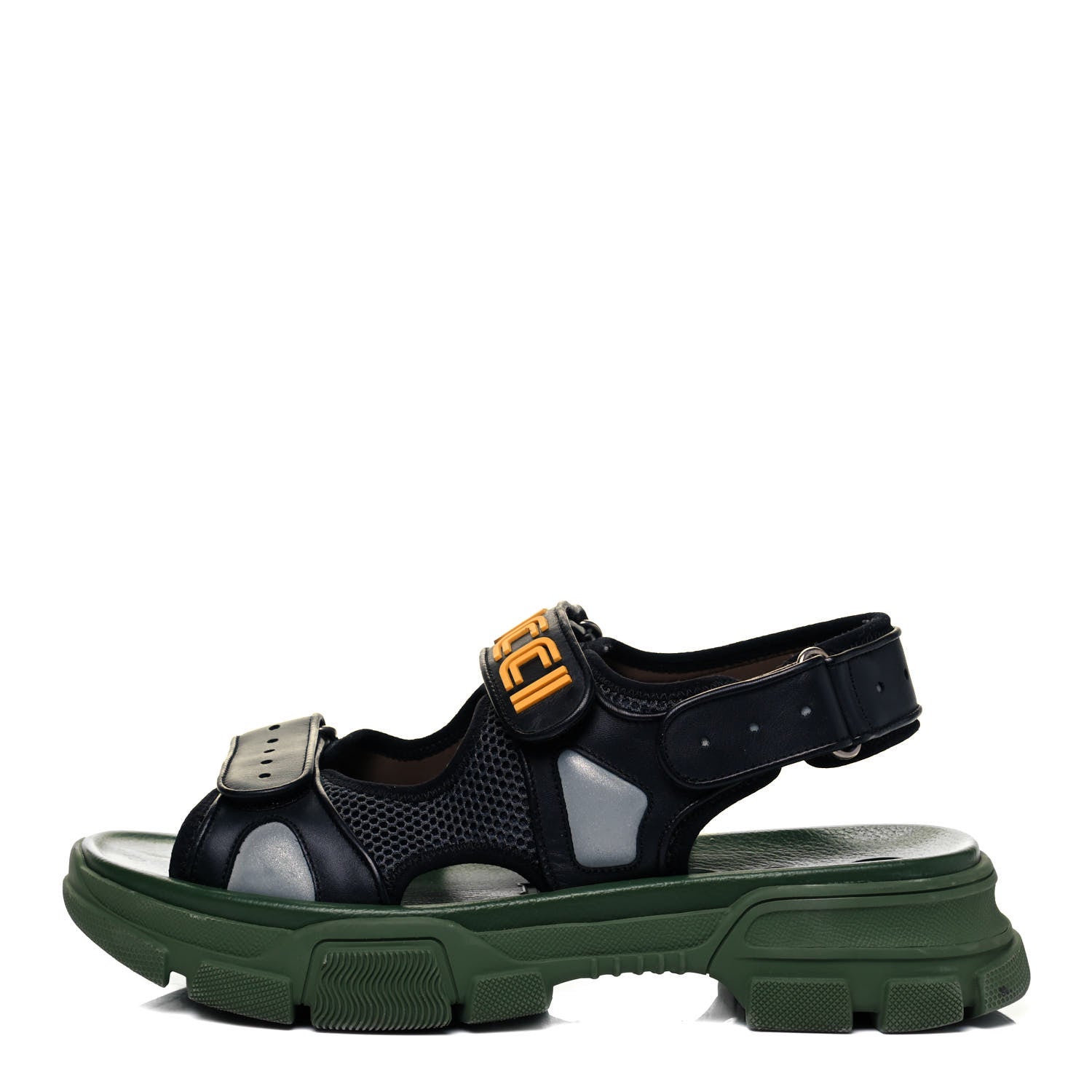Gucci X SEGA Nappa Mesh Mens Aguru Sandals 9 Black Green 1 of 7
