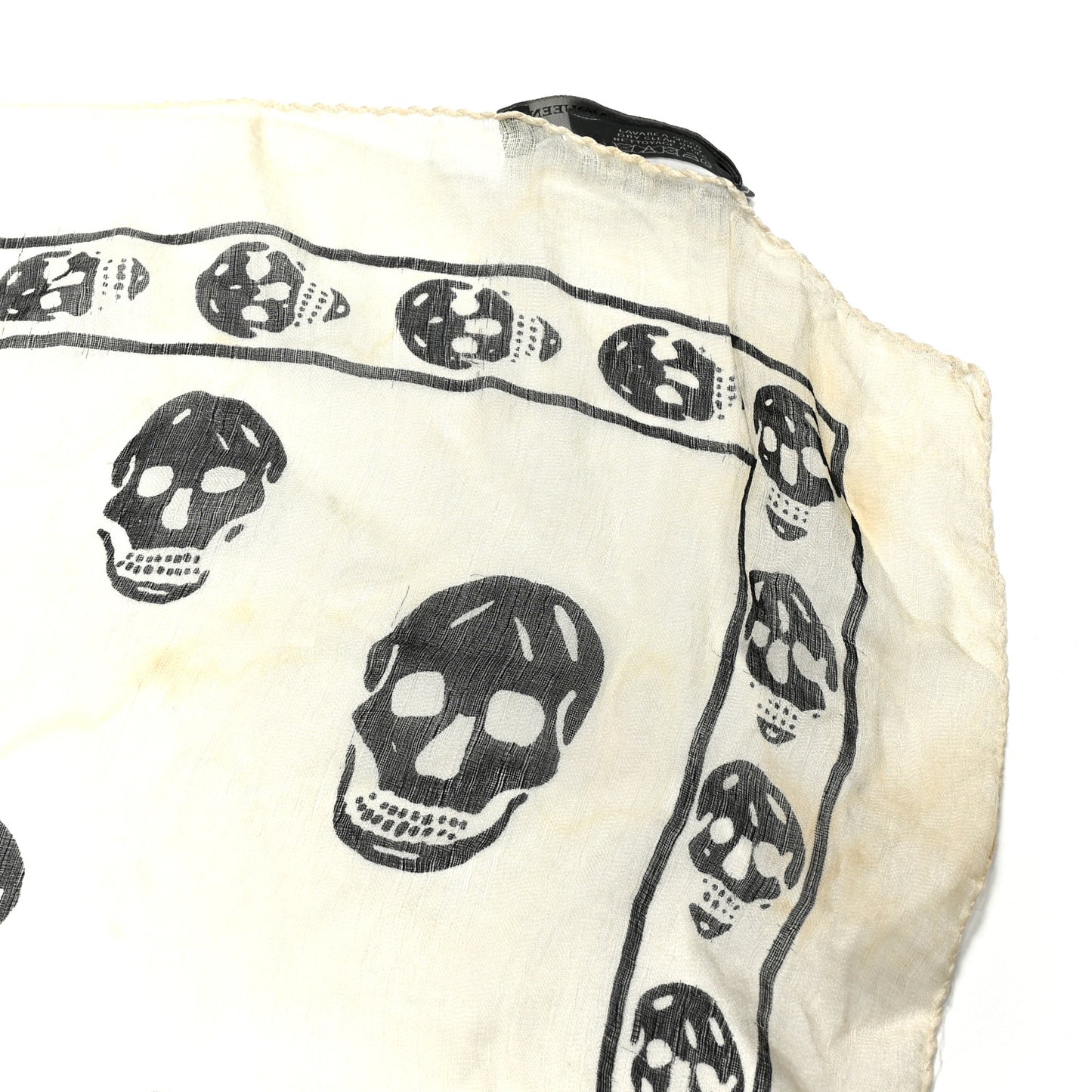 Silk Chiffon Skull Scarf Ivory Black