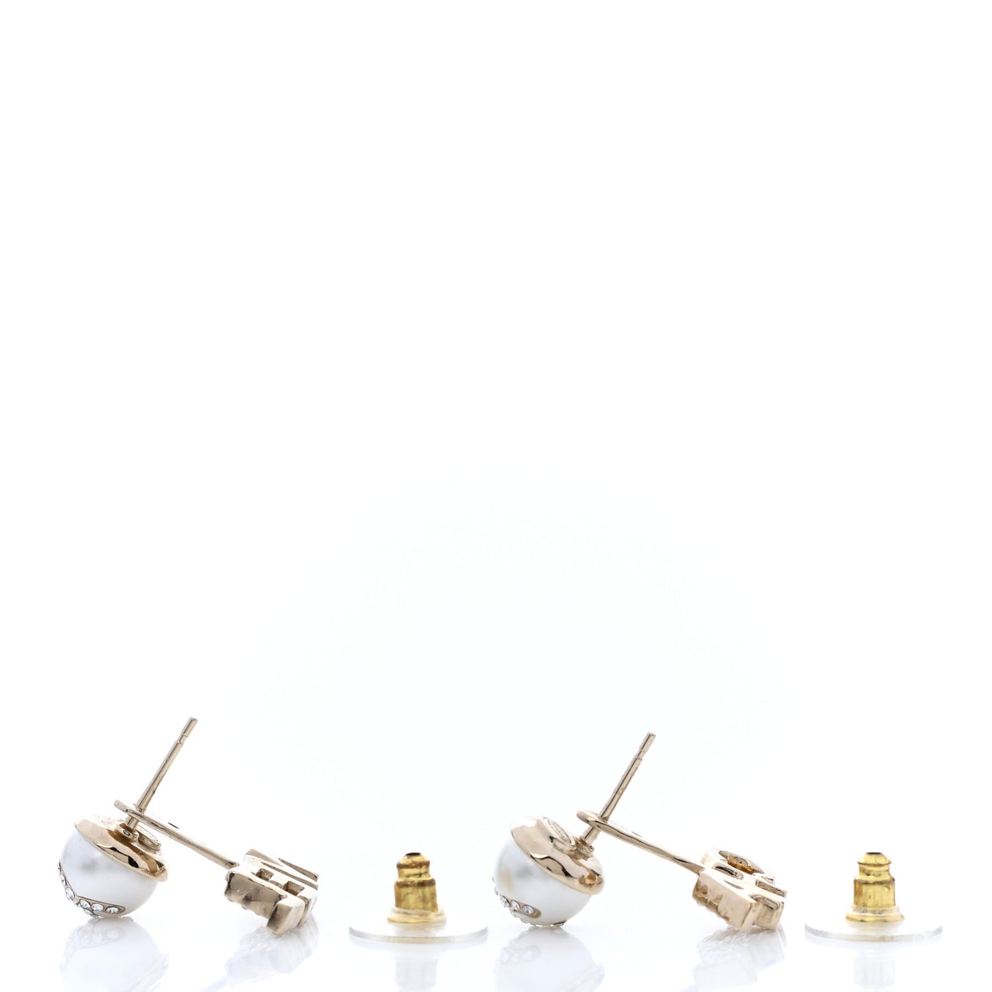Pearl Crystal Logo Earrings Gold Pearly White