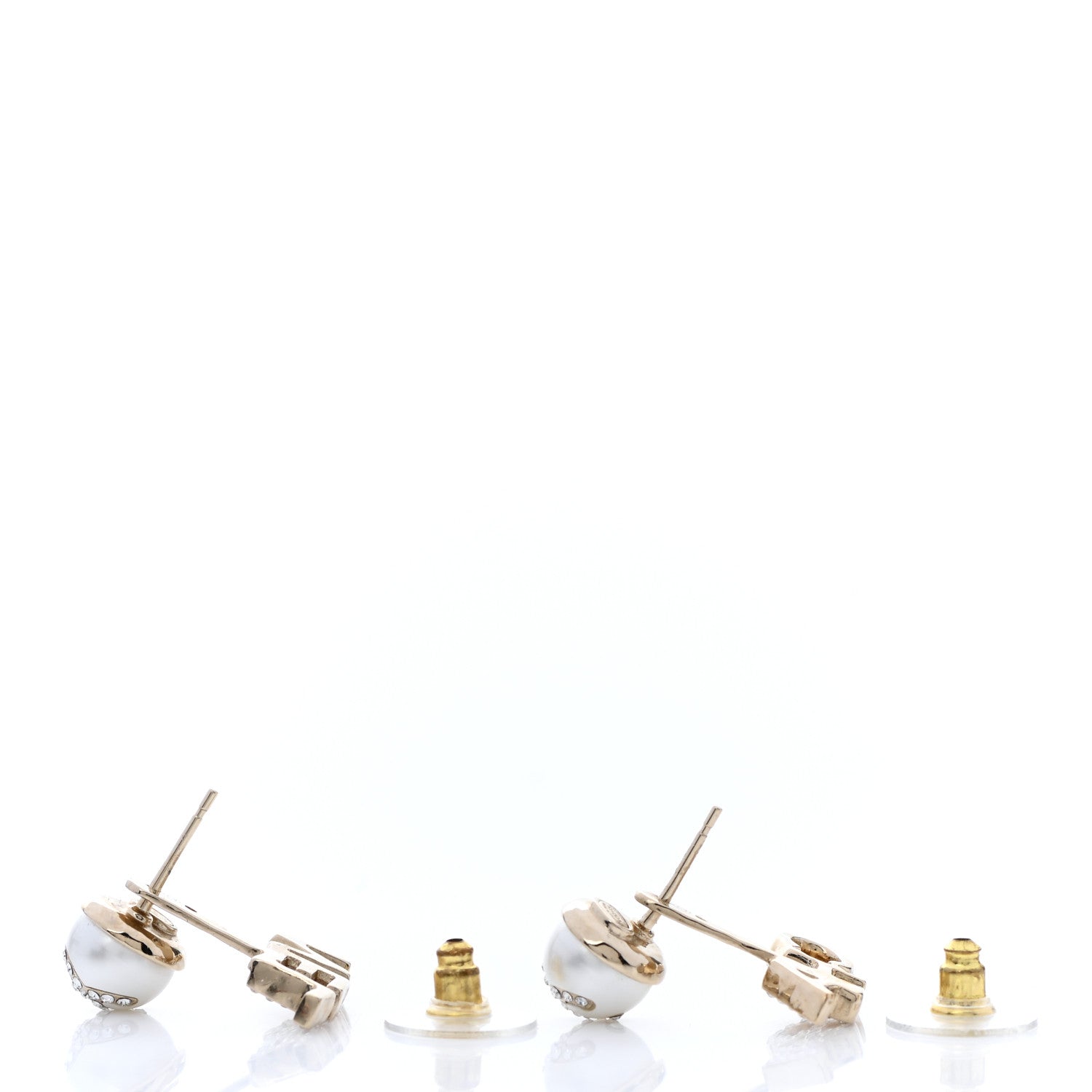 Chanel Pearl Crystal Logo Earrings Gold Pearly White 3 of 5