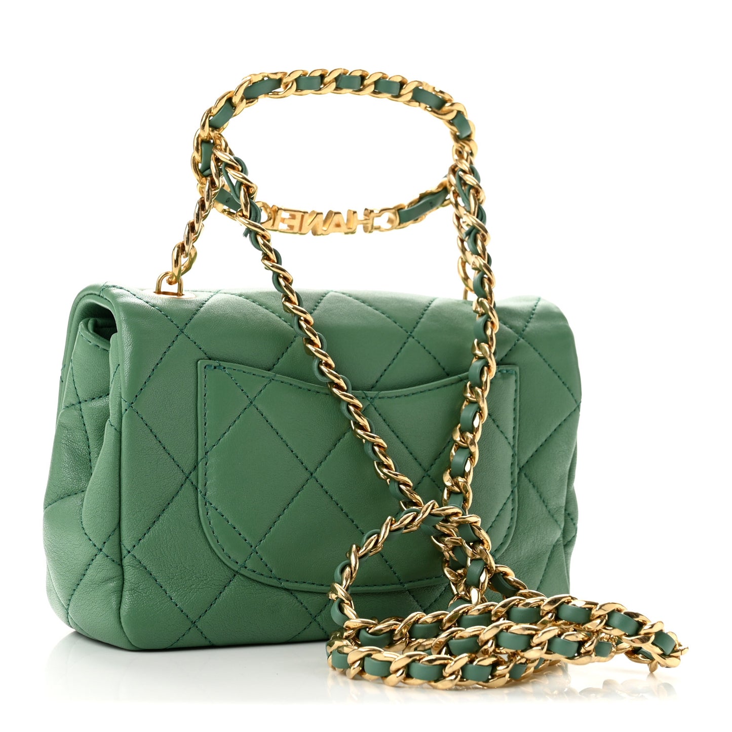 Lambskin Quilted Mini Logo Flap With Handle Green