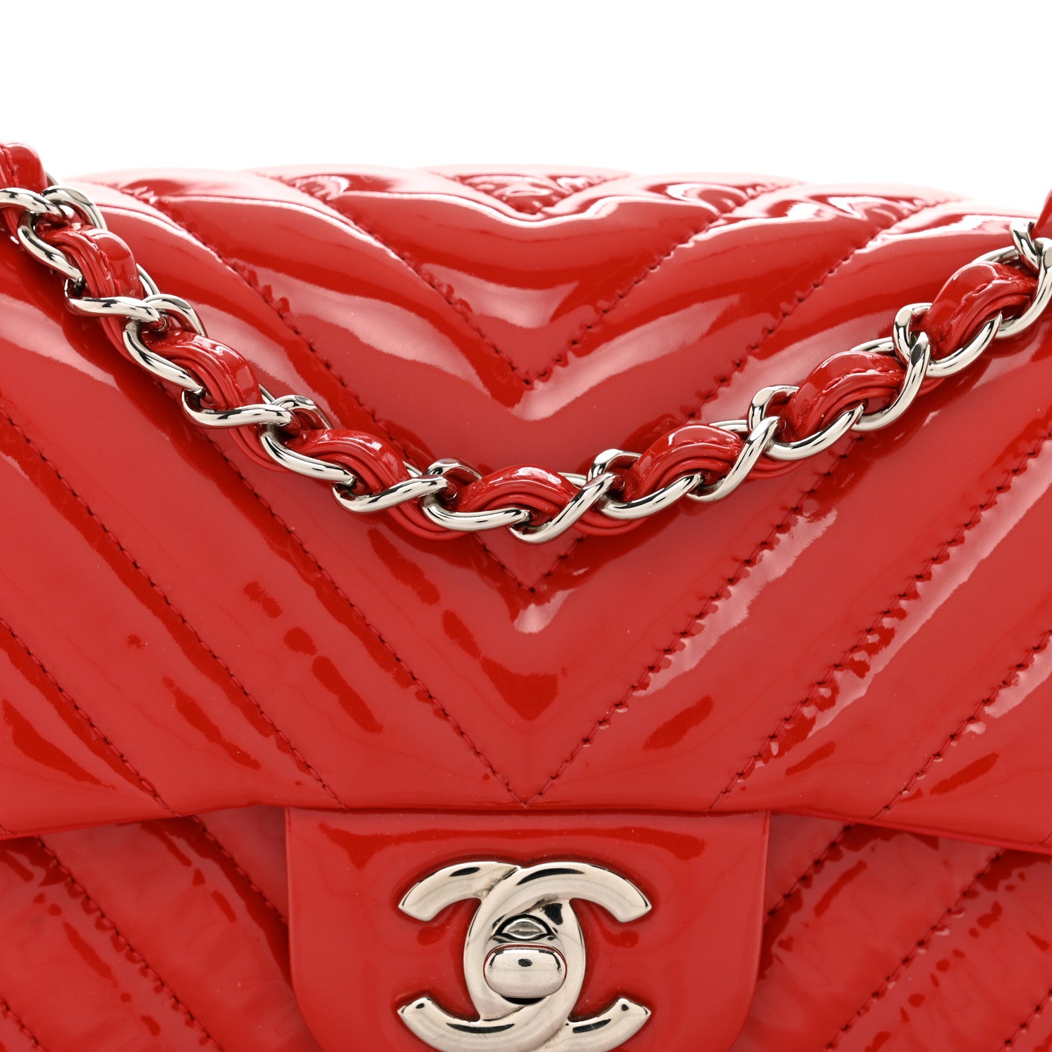 Chanel Patent Calfskin Chevron Quilted Mini Rectangular Flap Red 5 of 11