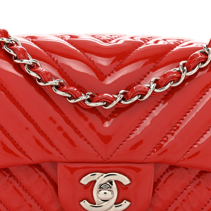 Chanel Patent Calfskin Chevron Quilted Mini Rectangular Flap Red 5 of 11