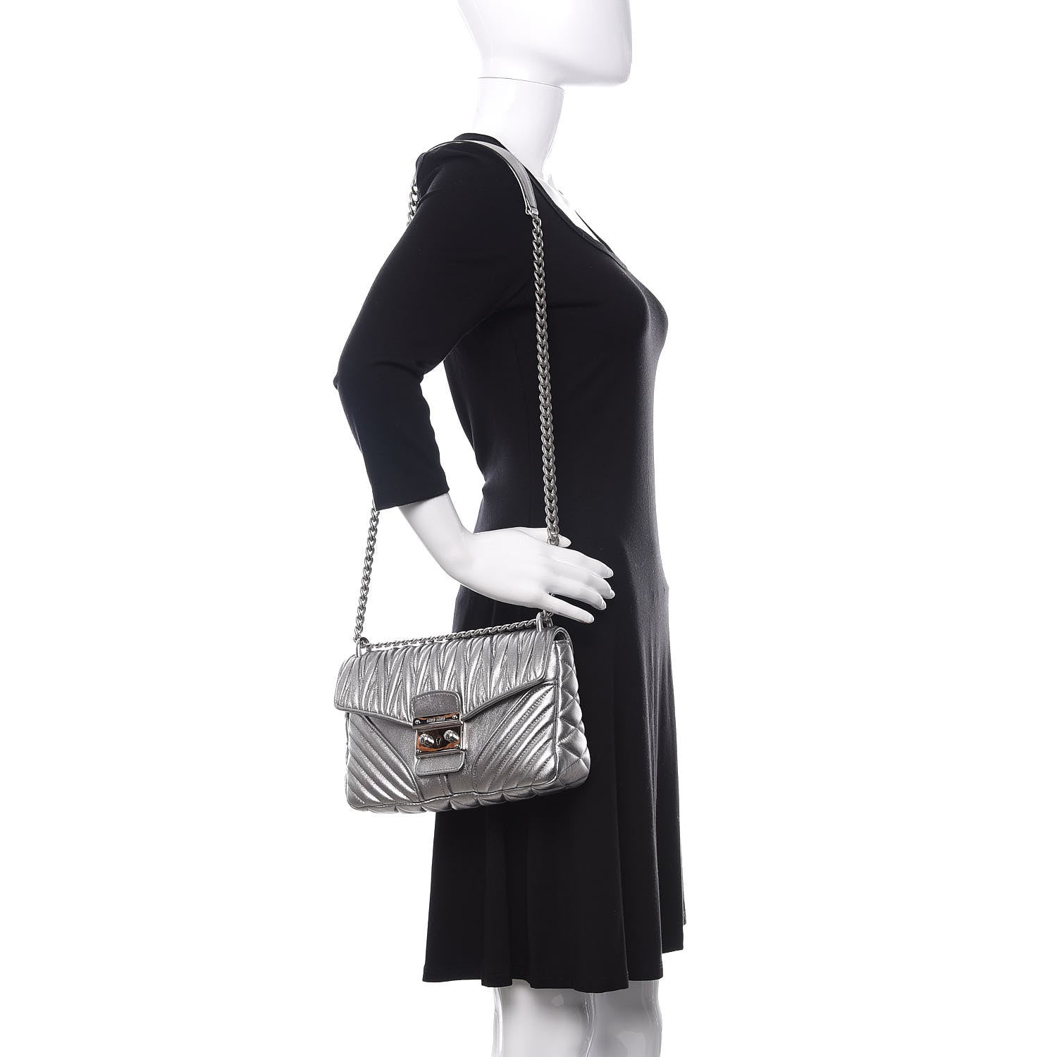 Miu Miu Nappa Matelasse Biker Shoulder Bag Cromo 2 of 10