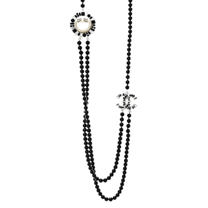 Chanel Bead Crystal Baguette Multi Strand CC Smiley Emoji Necklace Silver Black 1 of 7