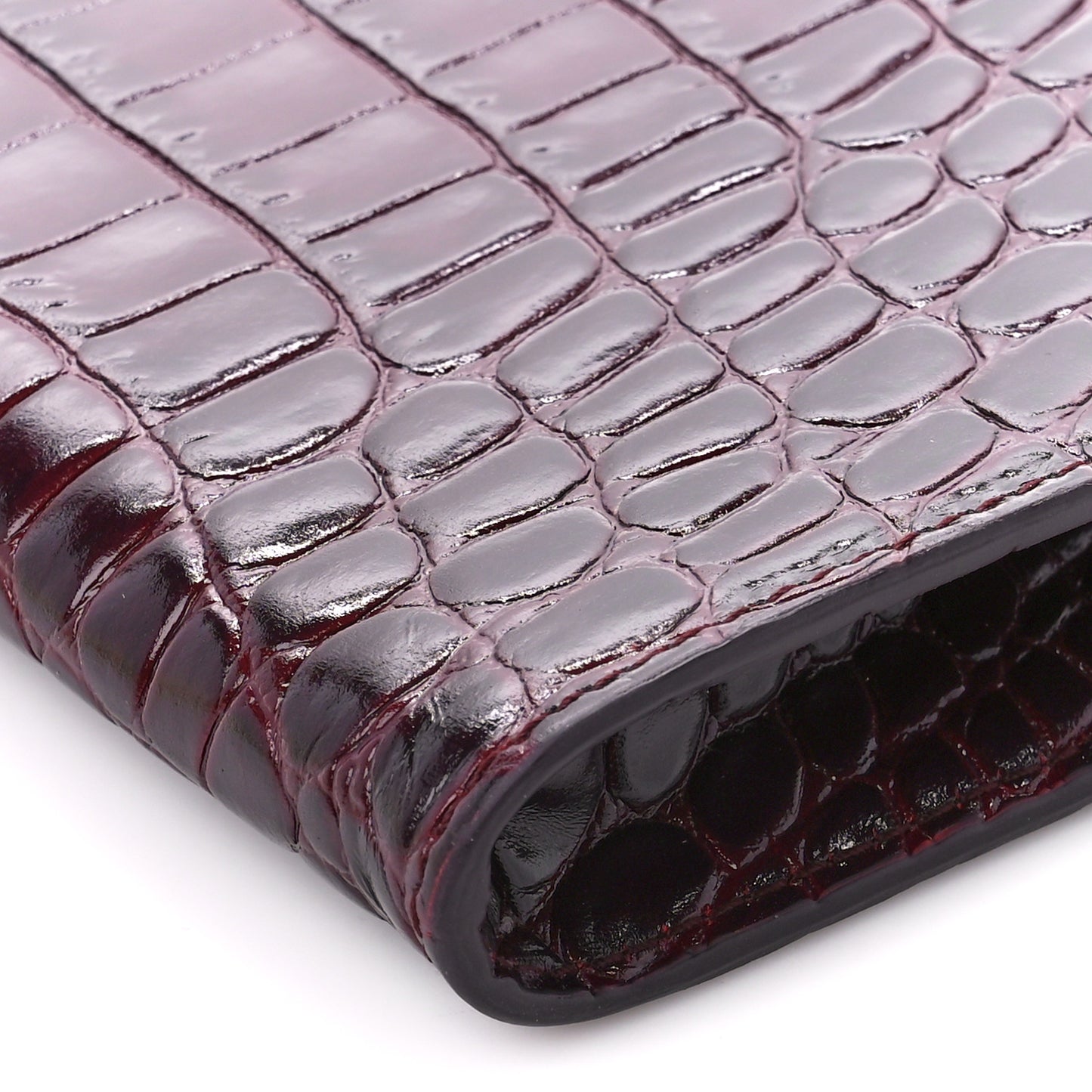 Calfskin Crocodile Embossed Knuckle Flat Clutch Burgundy