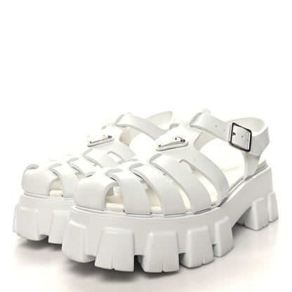 Prada Foam Rubber Metal Triangle Logo Monolith 55mm Cage Sandals 41 White 3 of 9