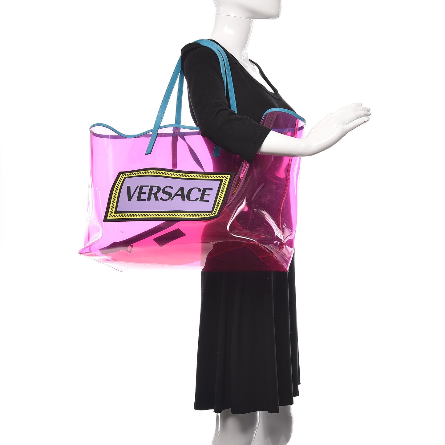 Vinyl Calfskin 90s Logo Tote Pink Blue
